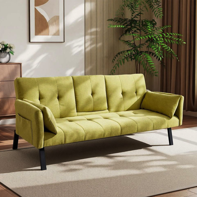 70" Multi-functional Sleeper Sofa Cotton And Linen Sofa Bed  , Green