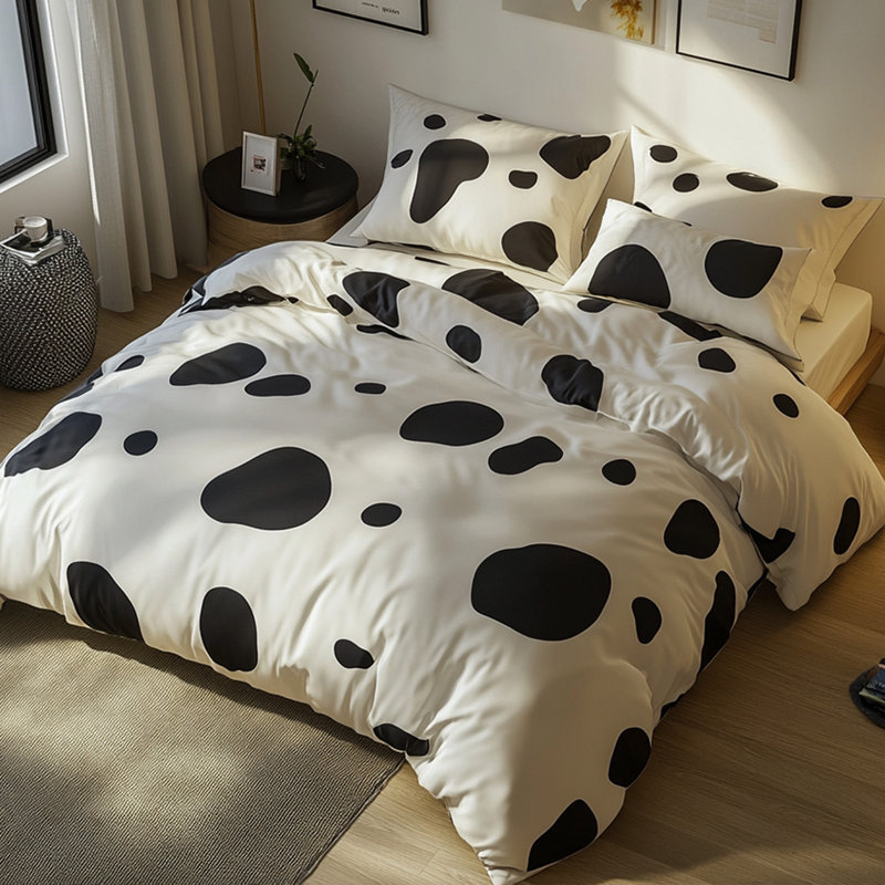 Literie moderne noire à pois blancs