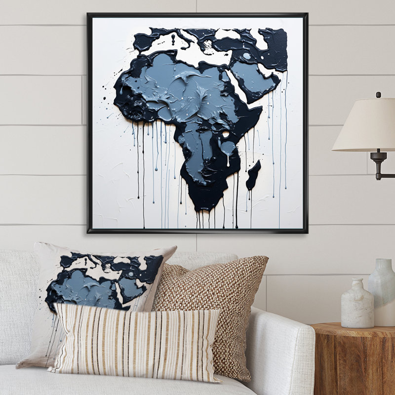 Reproduction d'art sur toile noir et bleu, Cadre flottant noir, H 30 po x l 30 po x P 1 po