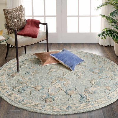 Munz Floral Handmade Tufted Wool/Cotton Blue/Turquoise Area Rug -  Ophelia & Co., E7DF3A4B81D94F8688CBE5C06E97B1C8