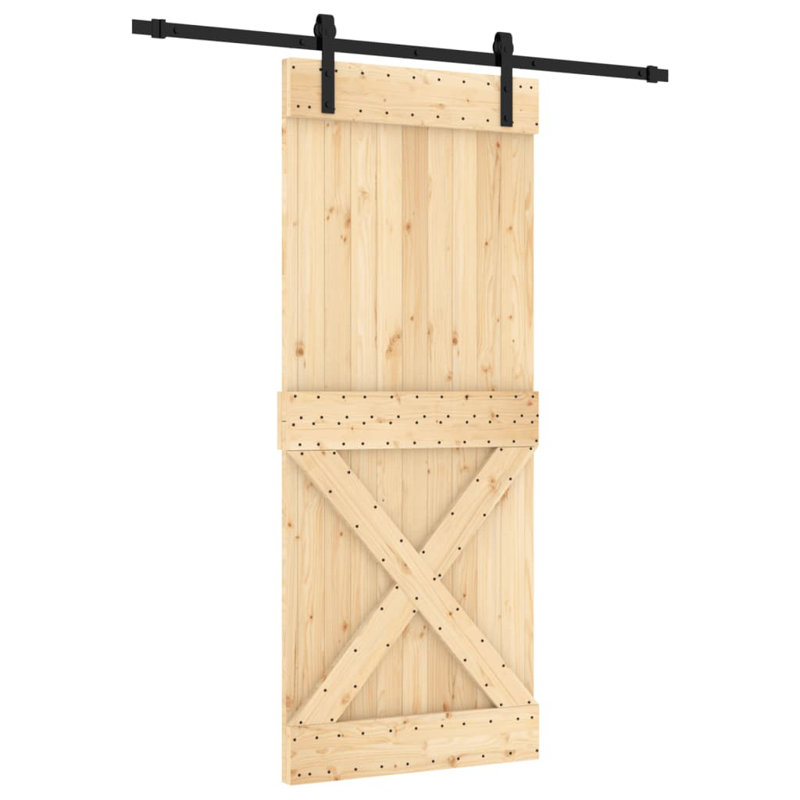 Vidaxl Sliding Door With Hardware Set Solid Wood Pine, 33.5" x 82.7"