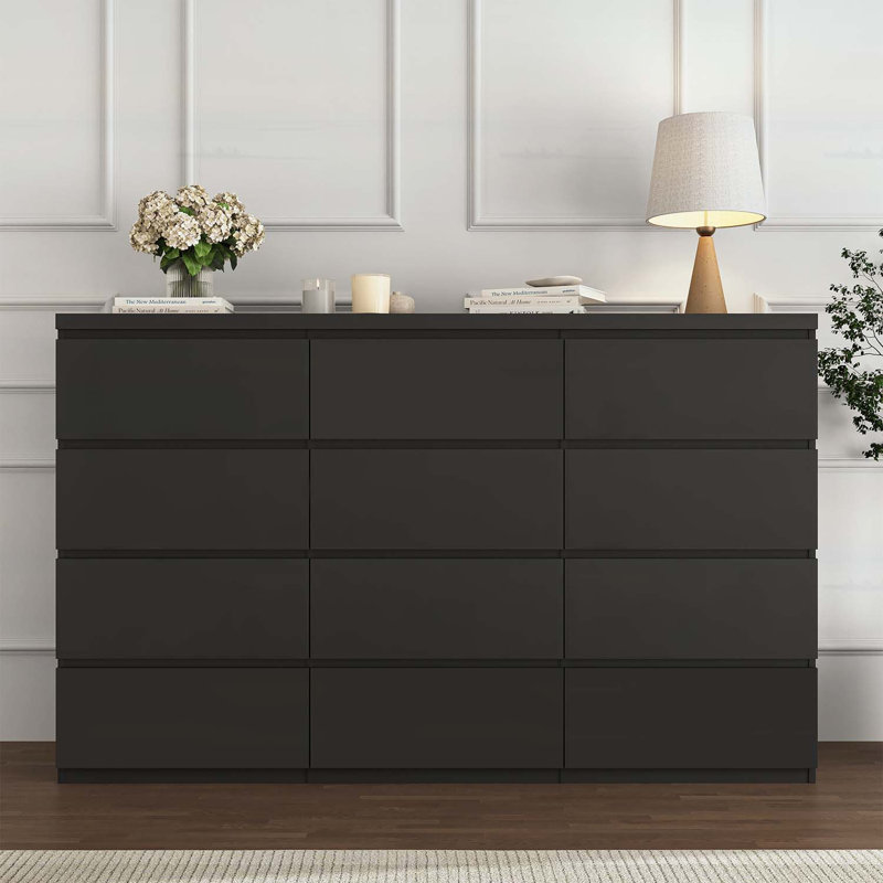 12-Drawer Modern Wood Storage Cabinet, Black
