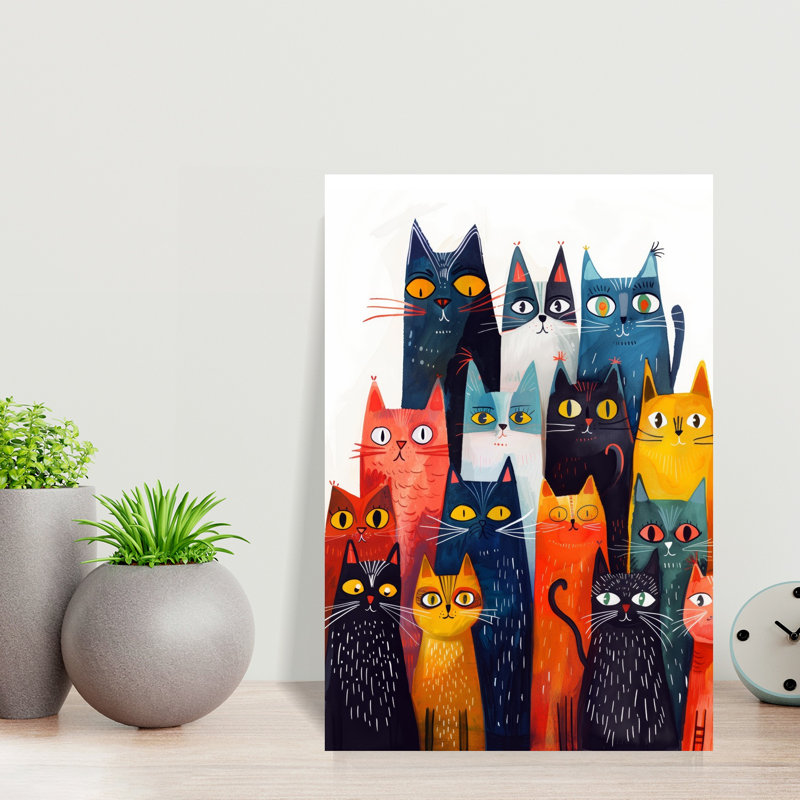 «Colorful Cat Collection», art mural moderne et coloré, H 18 po x l 12 po