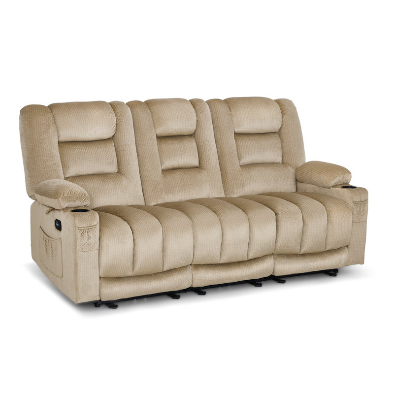 81.5" W Zero Gravity 3-Seater Power Reclining Sofa with Massage & Heat, Beige, 42.5" H x 81.2" W x 36.6" D