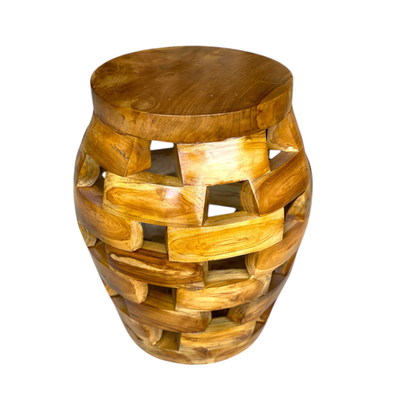 Solid Teak Wood Accent End Table Puzzle Hexagon Eclectic Design