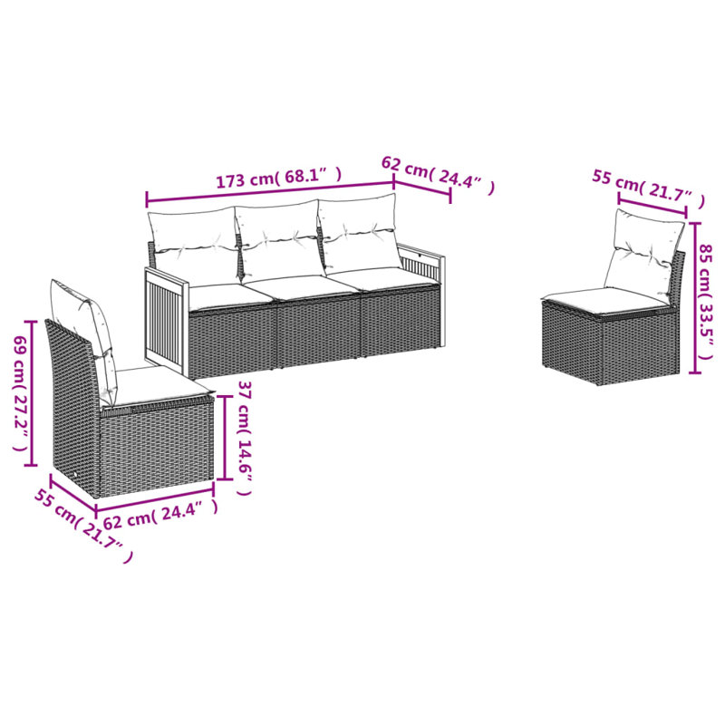 Ensemble de canapé de jardin en rotin PE 5 pièces Vidaxl