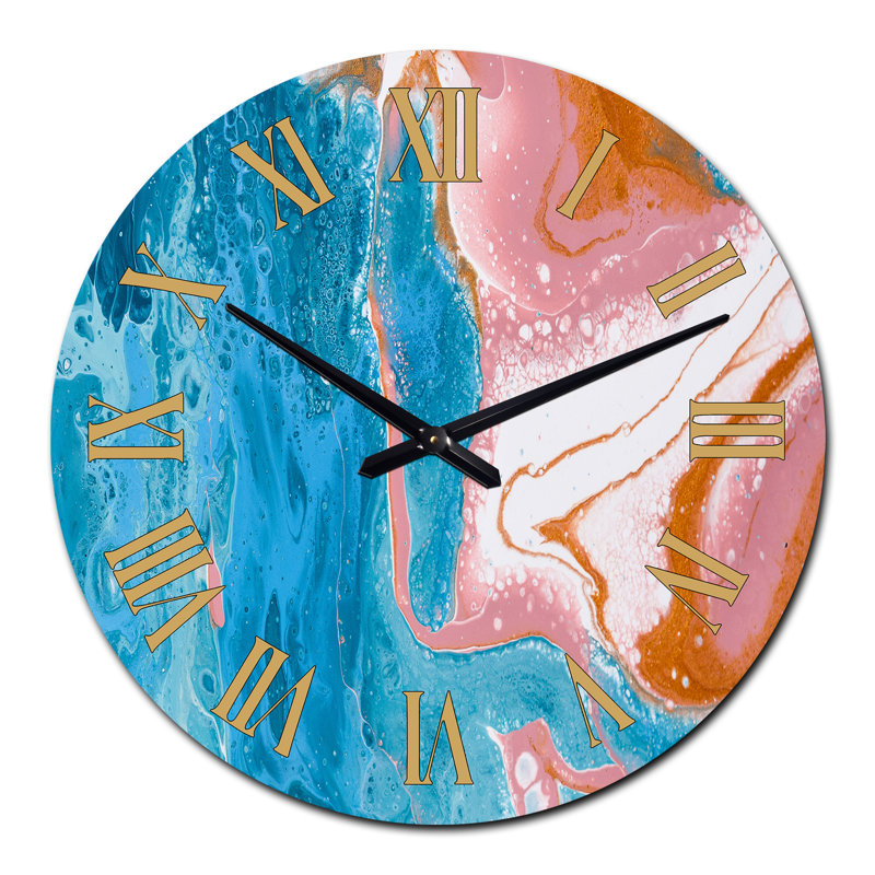Horloge murale moderne turquoise et marbre I, Surdimensionné