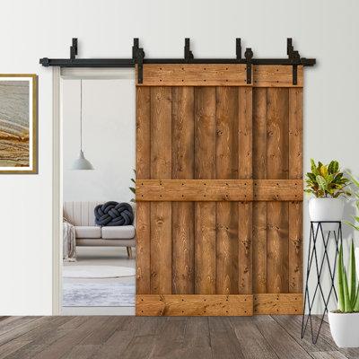 84'' Solid Wood Paneled Painted without Installation Hardware Kit Barn Door