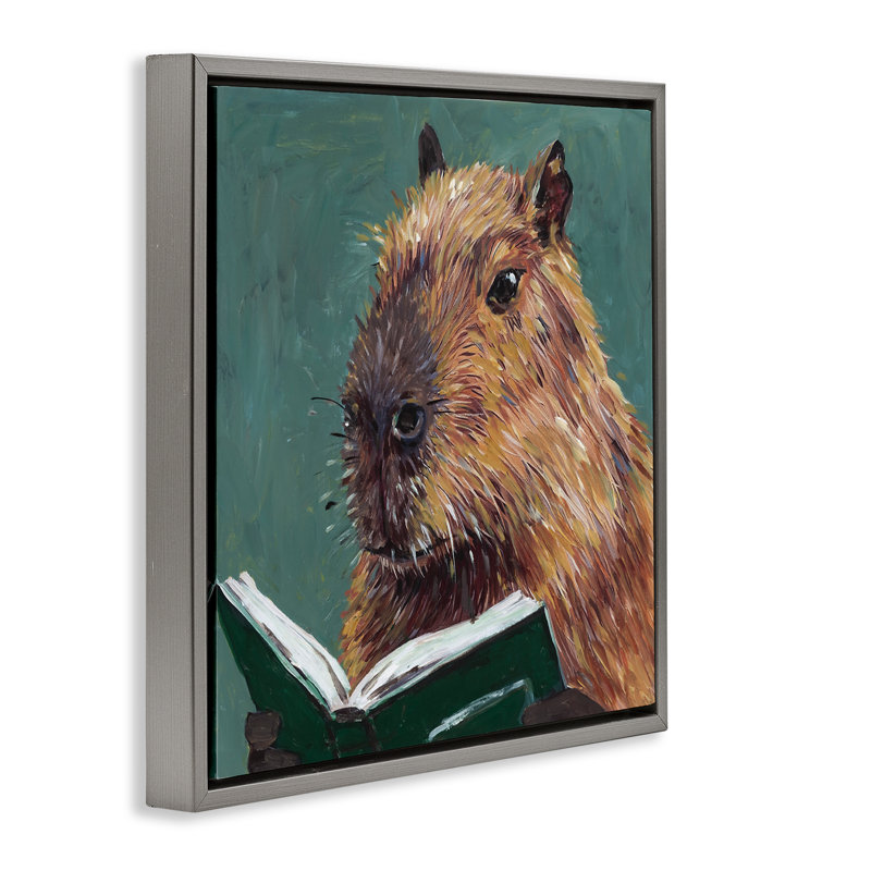 Cadre flottant de lecture clouté Capybara, design Studio Bautista, H 25 po x l 25 po, Cadre flottant gris lustré