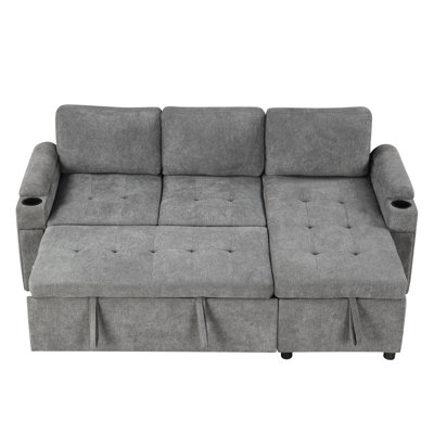 L-Shaped Convertible With Hidden Storage, Cup Holders, Ports, Gray Upholstery Sectional Ample Storage Space, Chenille For Home