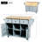 Kitchen Cart With 3 Drawers & Drop Countertop, 5 Rolling Wheels, Grey Blue Cabinet Door Storage, For Compact Space