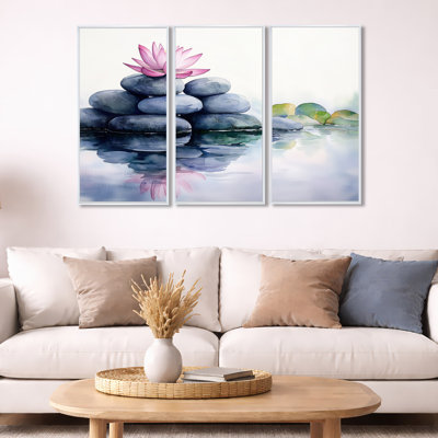 "Lotus Reflection", art mural 3 pièces