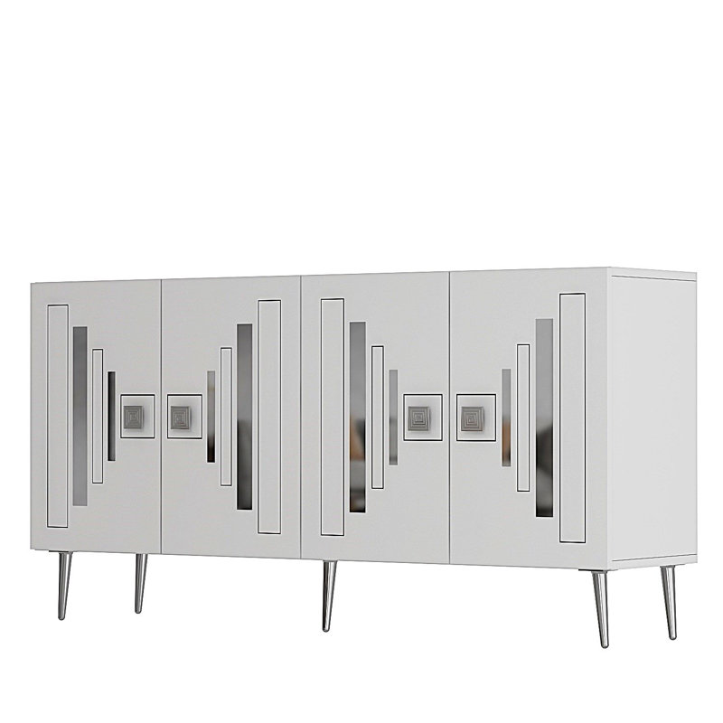 Modern Console Table, White & Silver, 100% Melamine Coated Particle Board, Thickness: 0.7 inches | Wall-Mountable, Multiple Shelves, Elegant Geometric Design for Home & Office Spaces