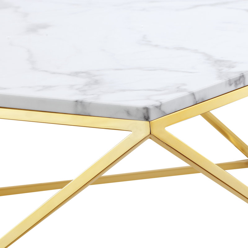 Table basse avec dessus en marbre Giancarlo pour bureau de salon, Or