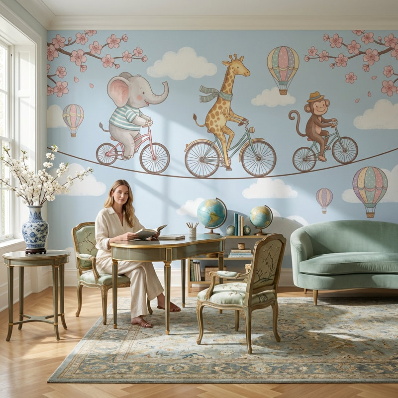 Papier peint animaux fantaisistes, 120"x96", Peler et coller