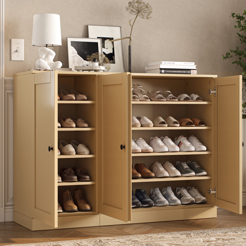 Armoire à chaussures 100% en bois massif avec portes Shaker, tablettes réglables, rangement modulaire pour vestibule, l 48,5 po x H 35,75 po