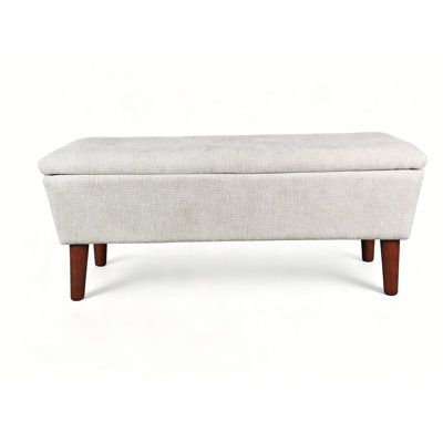 Rectangular Linen Ottoman Bench with Tapered Solid Wood Legs