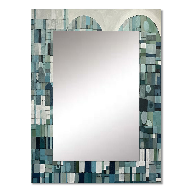 «Blue and Green Bohemian Medley - Boho Mosaic Unique Wall Mirror, Blue Mirror, Art imprimé en métal, 32 po x 24 po