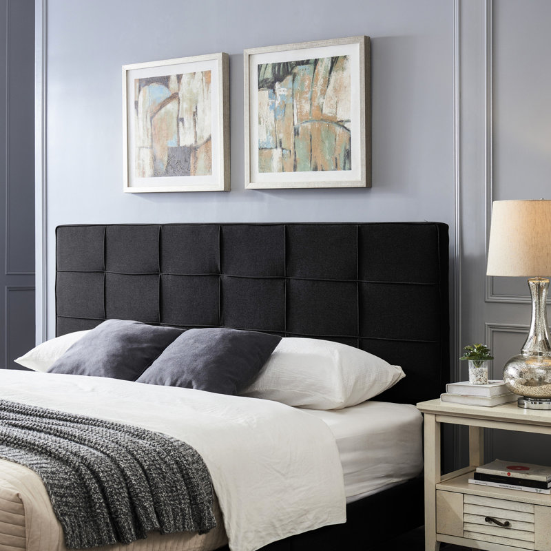 Tête de lit très grande taille avec bords passepoilés et gaufres en tissu à hauteur ajustable capitonnée, Noir