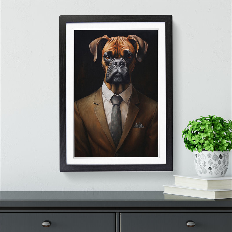 Boxer Dog In A Suit No.3 - Single Picture Frame Print on Wood, Black Framed, 46cm H x 34cm W x 2cm D