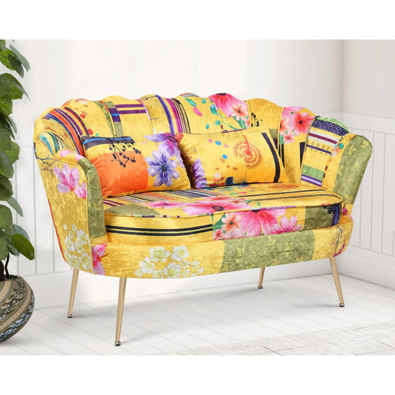 Angelicia 2 Seater Loveseat Accent Sofa, Gold Patchwork