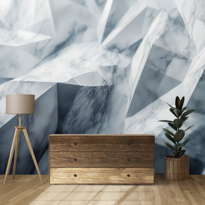 Papier peint géométrique en cristal de marbre 3D - Texture abstraite de pierre à facettes - Murale de luxe pour bureau, salon, décoration intérieure moderne