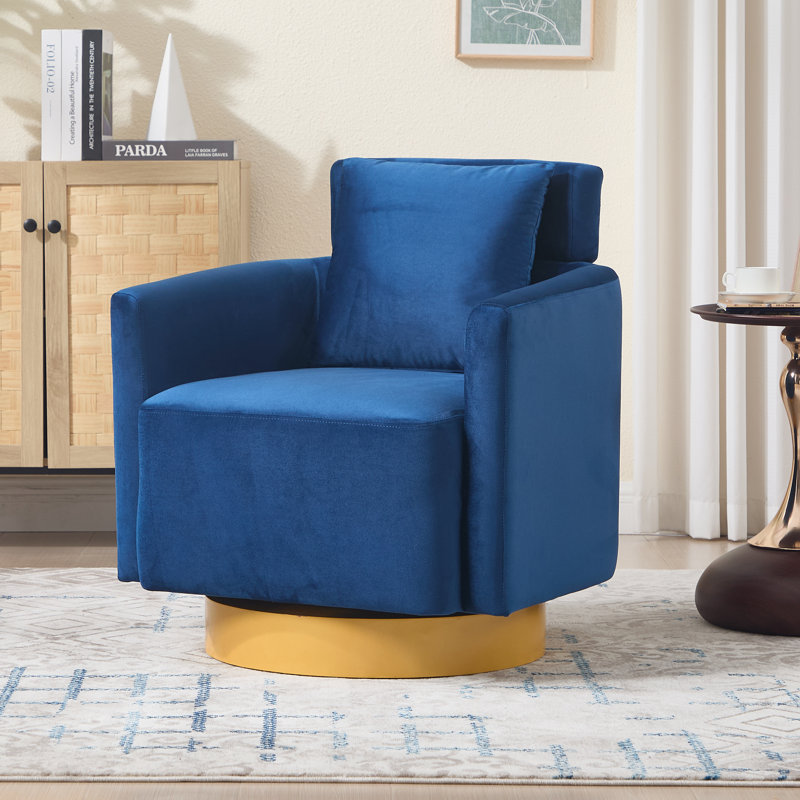 Velvet Upholstered Swivel Accent Chair with Cushion, Blue