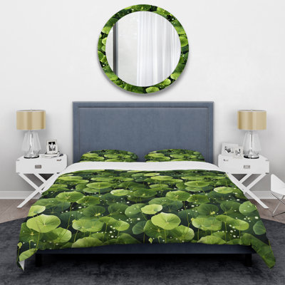 Green Wasabi Leaves Plants V Floral Duvet Cover
