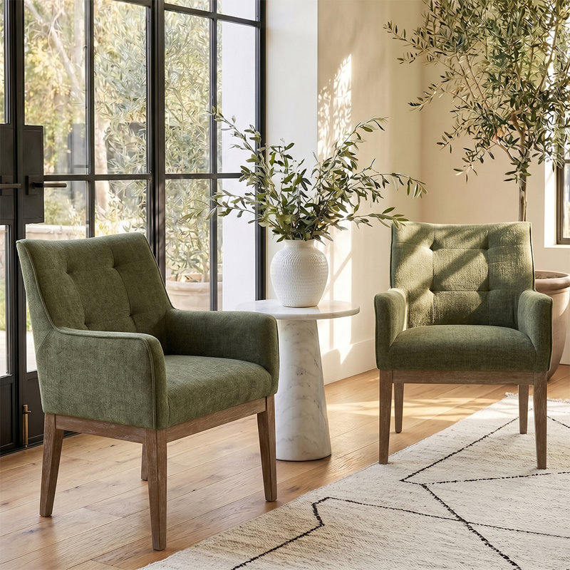 Fauteuil rembourré en bois de tweed rembourré, Vert