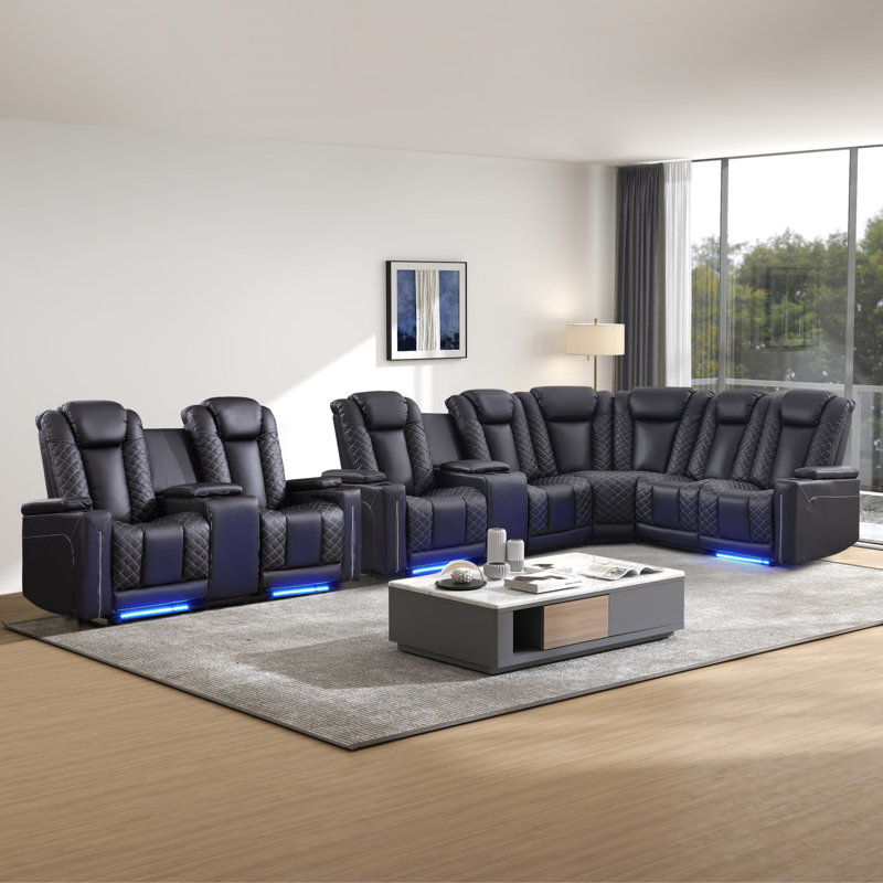 Ensemble de salon 2 pièces inclinable électrique et luxueux avec éclairage ambiant