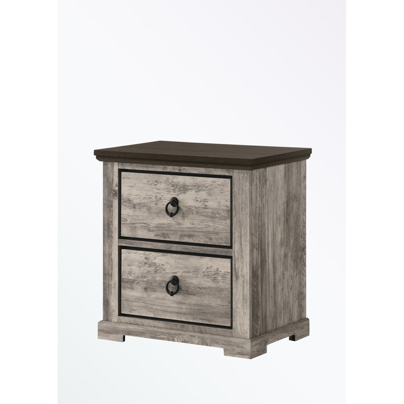 2 Drawers Nightstand with Metal Pull Knobs