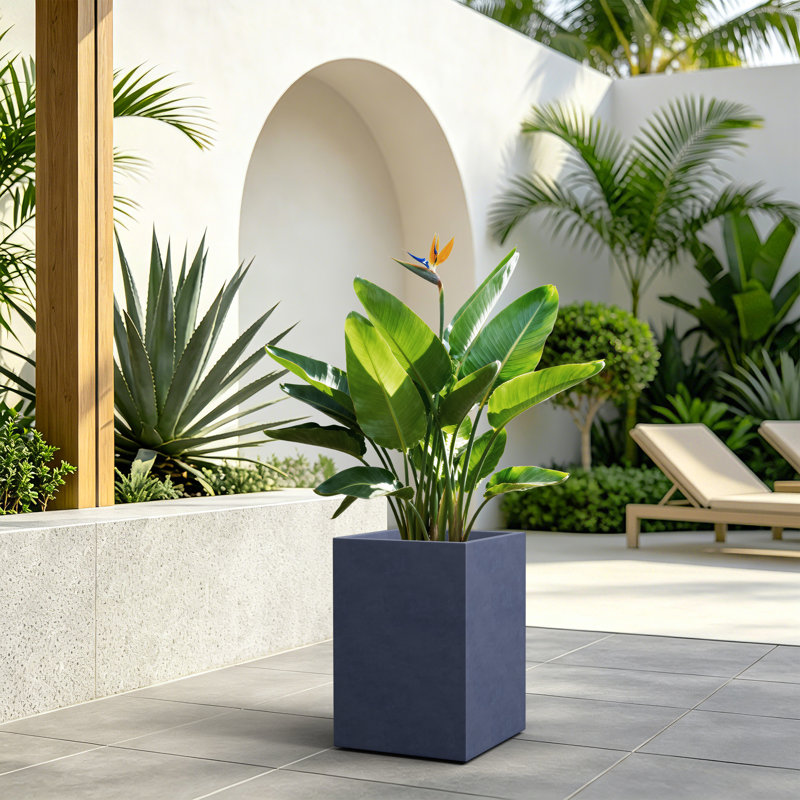 12.5" H Rectangle Tall Concrete Planter, Ideal For Succulents & Houseplants, Charcoal Gray, 12.6" H x 8.66" W x 8.66" D