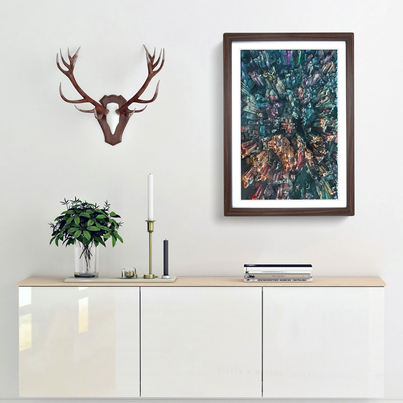 Goldwin Heights in Hong Kong in Abstract - Picture Frame Graphic Art Print, Walnut Framed, 65cm H x 48cm W x 2cm D