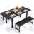 63" Modern 3-Piece Extendable Dining Table Set with Smart-Flip Leaf and 2 Benches, Space-Saving Kitchen Table Set Seats 4-6 for Apartment and Dining Room-651364647