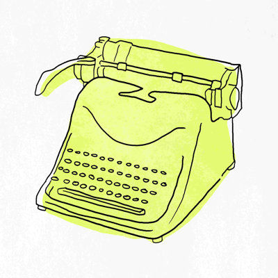 Machine à écrire jaune sur toile tendue
