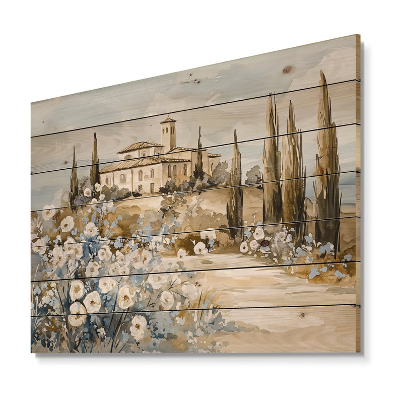 Escapade en Toscane en Italie II - Paysage traditionnel sur bois de pin naturel, H 30 po x l 40 po