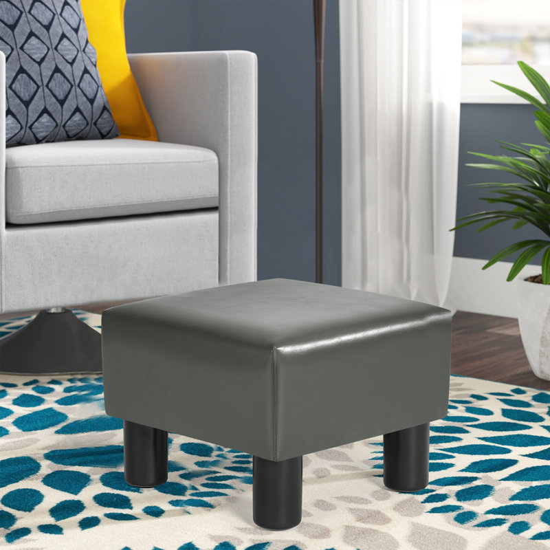 Repose-pieds carré en similicuir de 12,6 po de largeur, Similicuir gris foncé