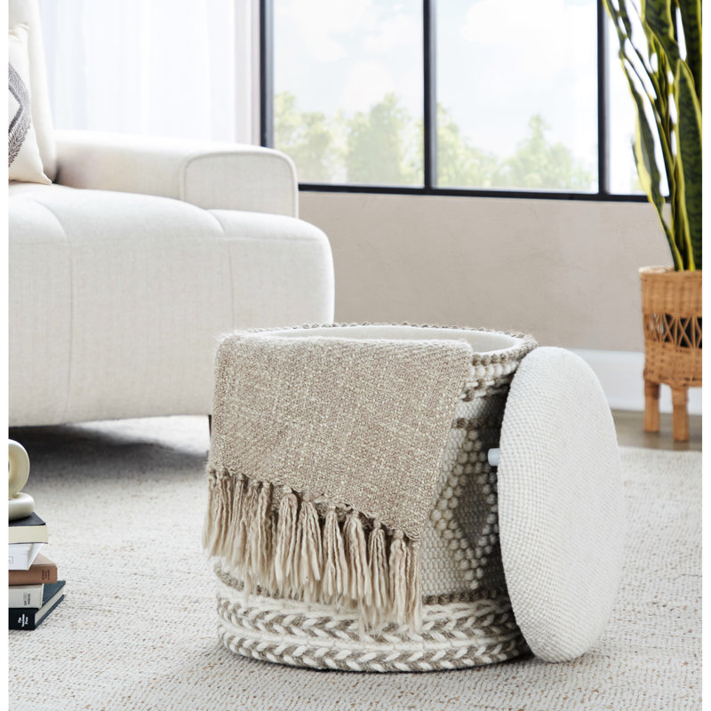 Laine beige tissée à la main de 18 po pour le rangement et motif noué, espace de rangement supérieur amovible, utilisation multifonctionnelle, taille intérieure de 14,25 po, poids de 250 lb, utilisation à l'intérieur seulement, sans assemblage de 18 po