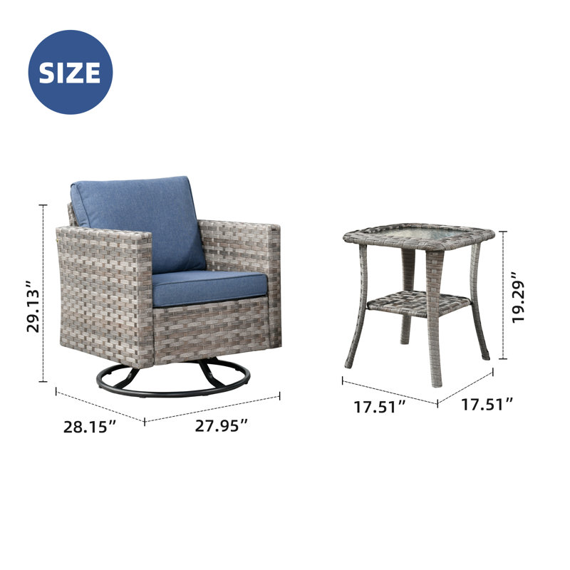 Baili Outdoor Chair With Side Table, Denim Blue