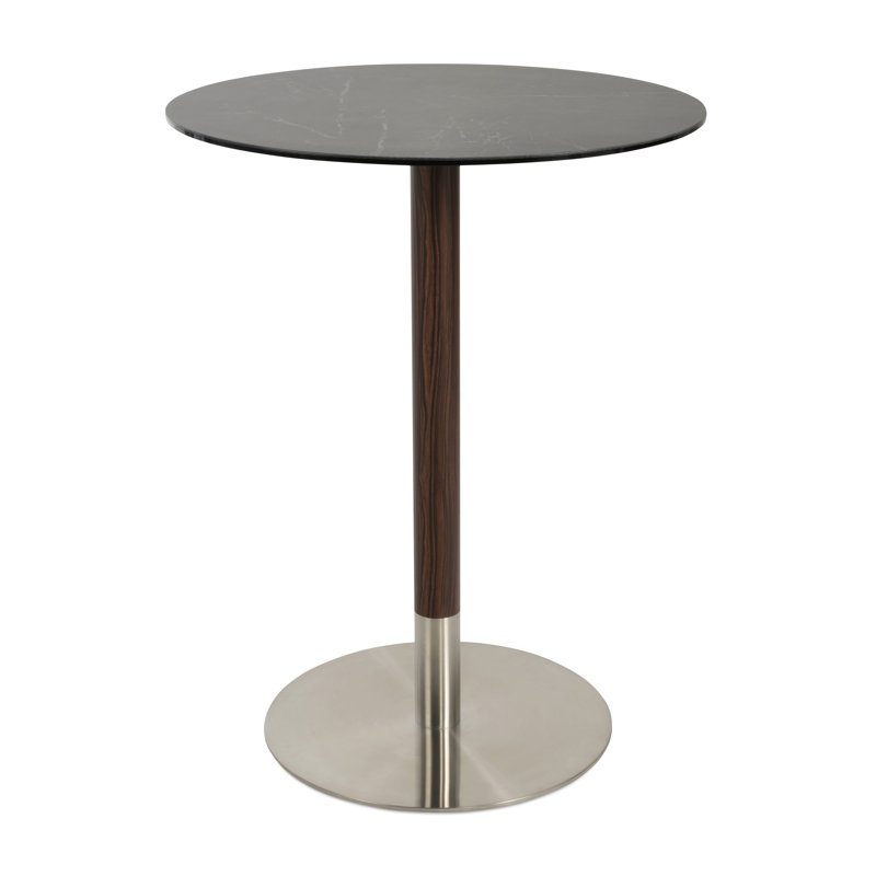 Table à piédestal en céramique Tango, Table de comptoir (hauteur de 34,5 po), Brossé / noyer