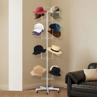 Silver Space-Saving Hat & Wig Storage Rack, 4-Tier Metal Closet Accessories Organizer with Locking Casters