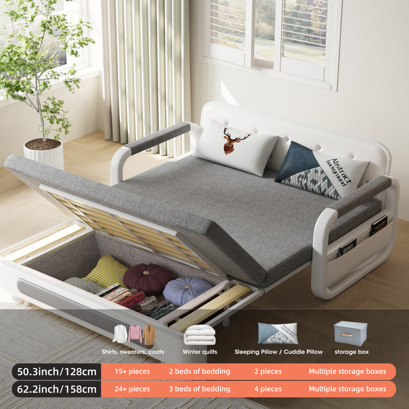 Grey Two-Seater Sofa Bed with Storage, Double Settee for Spare Room and Living Room Fast Dispatch From UK Warehouse – Dispatched Within 2 Days