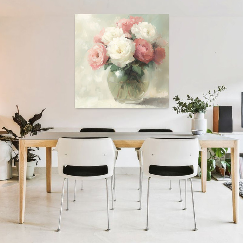 Roses, fond vert, classique, délicat, nature, art mural, 36" H x 36" W