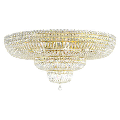 Petit Crystal Deluxe 27 Light 36in x 17in Flush Mount in Polished Gold with Clear Optic Crystals