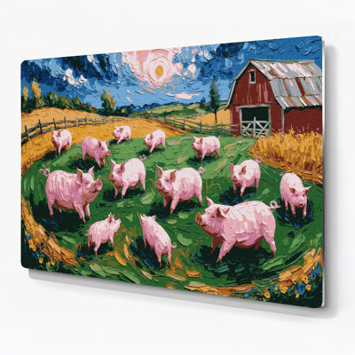 Ferme, cochons verts, art mural en métal
