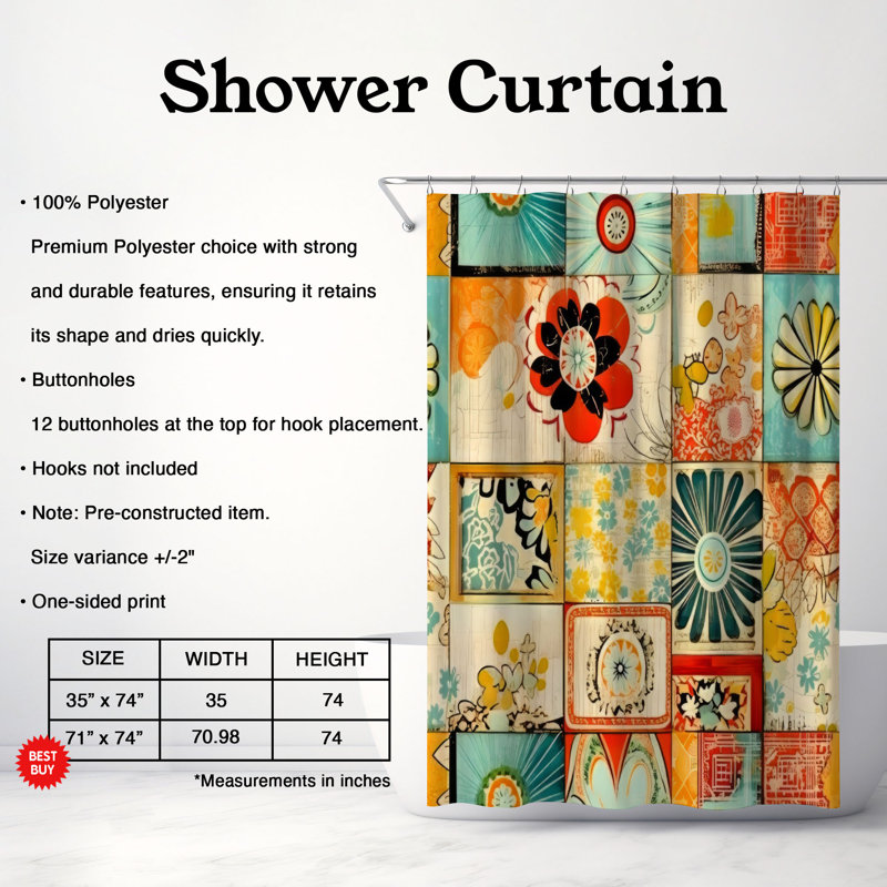 Rideau de douche Classic Flower - Premium, H 74 po x l 71 po