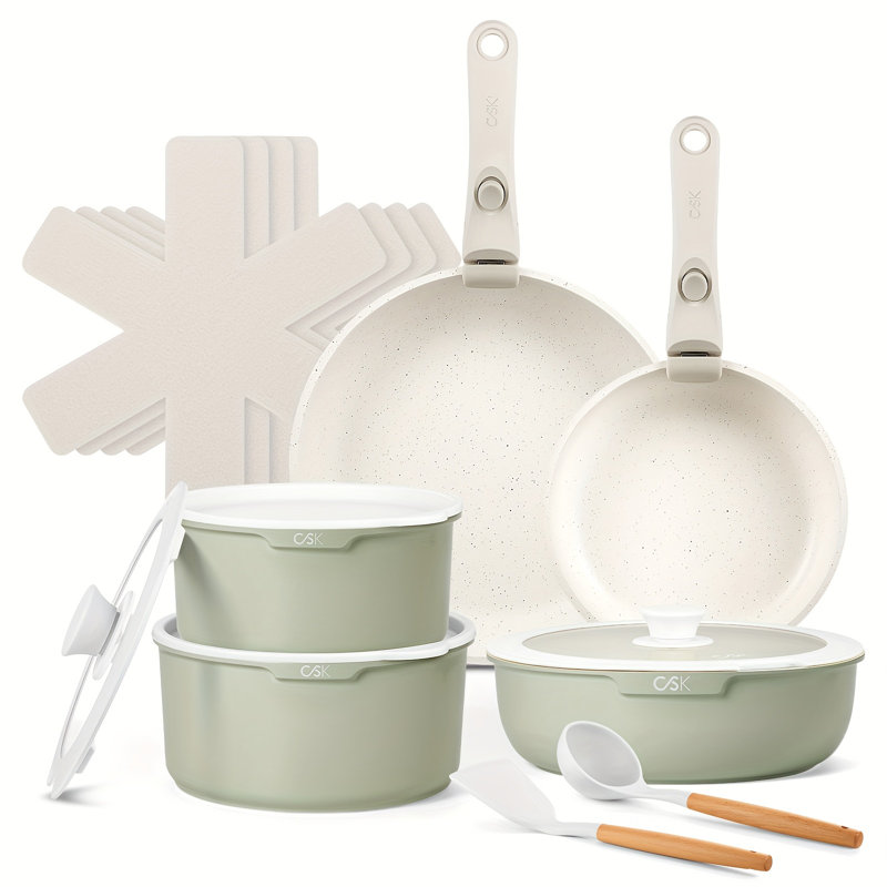 17-Piece Non-Stick Aluminum Cookware Set with Removable Handles