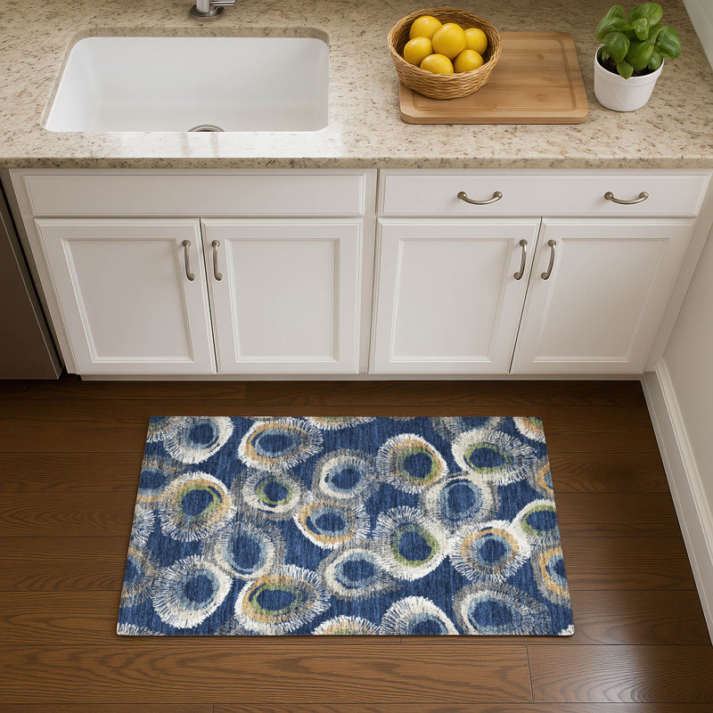 Premium Machine Washable Mayfield AMF2278 Geometric Rug, Navy, 1'8" x 2'6"