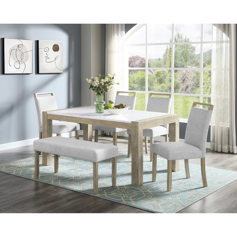 Table de salle à manger contemporaine en marbre blanc contemporain avec table à 6 places