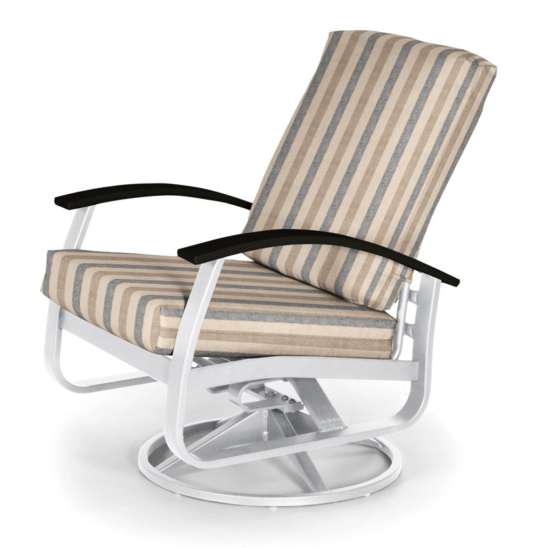 Askar Swivel Powder Coated Aluminum Outdoor Lounge Chair, Black P70, Canvas Granite Sunbrella® Canvas, Gloss White
